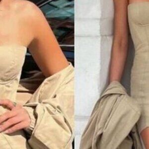 HOUSE OF CB Elissa Strapless Mini Dress in Stone XS